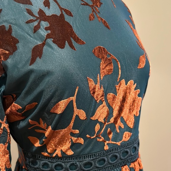 Blue and Brown Floral Maxi Dress with Bishop Sleeve - Picture 2 of 10